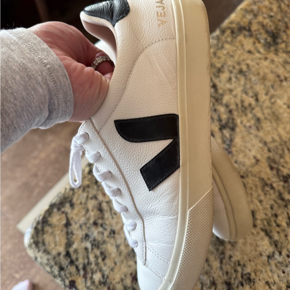Veja White and Black Leather Sneakers